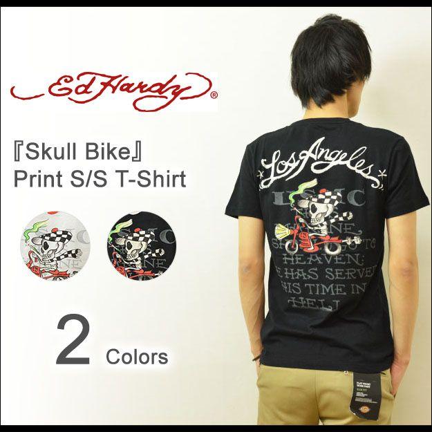 Ed Hardy（エド・ハーディー） Skull Bike 半袖Tシャツ メンズ タイトT