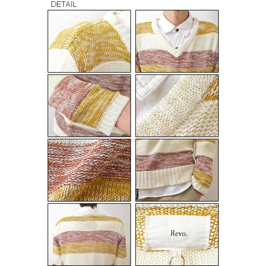 Revo.（レヴォ） ミックス ボーダー ローゲージ セーター メンズ ニット Vネック プルオーバー コットン 綿 TH-2018 | Revo. | 02