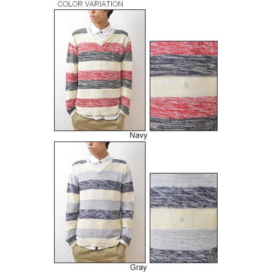 Revo.（レヴォ） ミックス ボーダー ローゲージ セーター メンズ ニット Vネック プルオーバー コットン 綿 TH-2018 | Revo. | 03