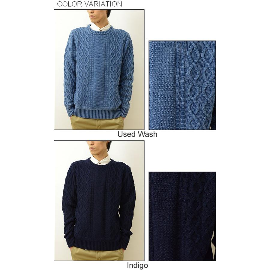HOUSTON（ヒューストン） インディゴ 染め ケーブル ニット クルー
