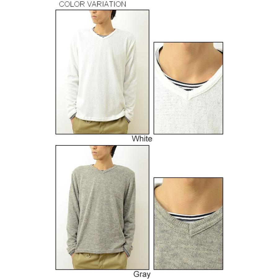 Revo. レヴォ ニット ＆ Uネック Ｔシャツ レイヤード アンサンブル ２枚セット メンズ 無地 長袖 Vネック 重ね着 ロンT レボ TH-2172 | Revo. | 03