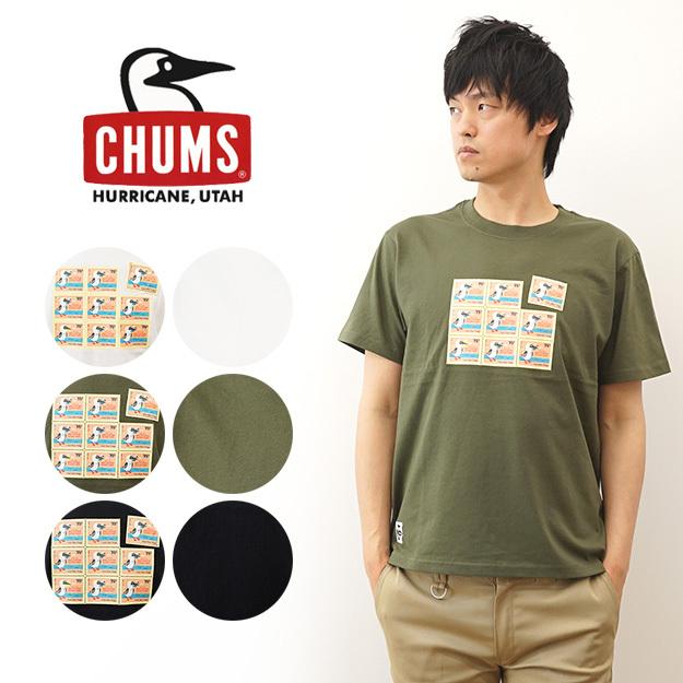 CHUMS チャムス Tシャツ 半袖 メンズ ブービー メールスタンプス ティーシャツ プリント アウトドア キャンプ 登山 山登り 切手 大きい サイズ XL 黒 CH01-1972 | CHUMS