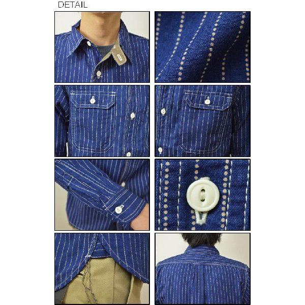 HOUSTON（ヒューストン） インディゴ染め ウォバッシュ ワークシャツ ストライプ デニムシャツ 日本製シャツ 国内縫製 4953 :
