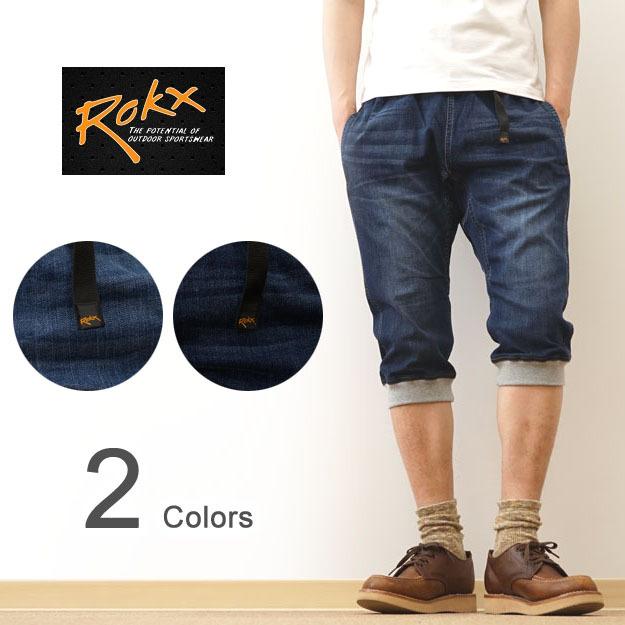 Rokx ロックス エムジー デニム ウッド クロップス パンツ メンズ 裾リブ ジョガー ハーフ 7分丈 ジーンズ ジーパン クライミング 細い Rxms1924 Jeansbug 通販 Yahoo ショッピング
