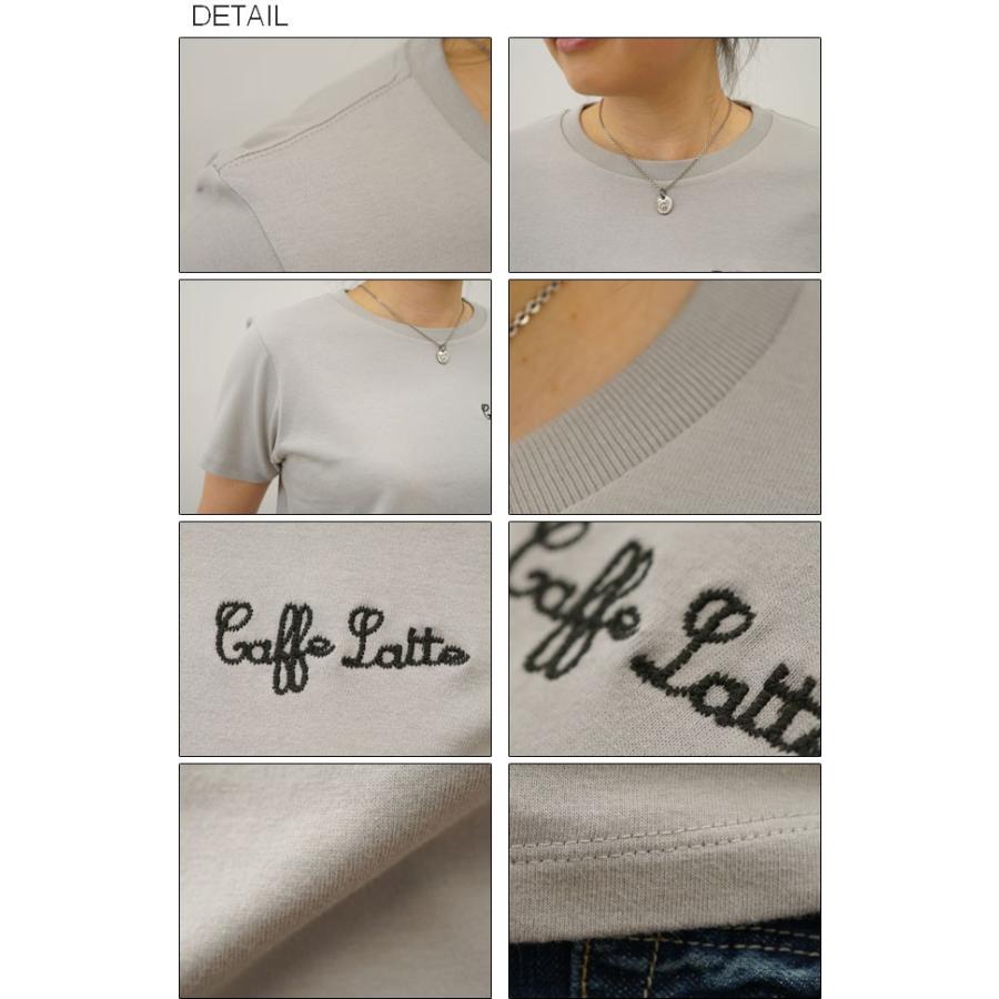レディース Caffe Latte オリジナル 刺繍 半袖 Tシャツ カフェラテ クルーネック 厚手 無地 カットソー 透けない シンプル 白 黒 ベージュ LST-CAFFE | ジーンズ | 02