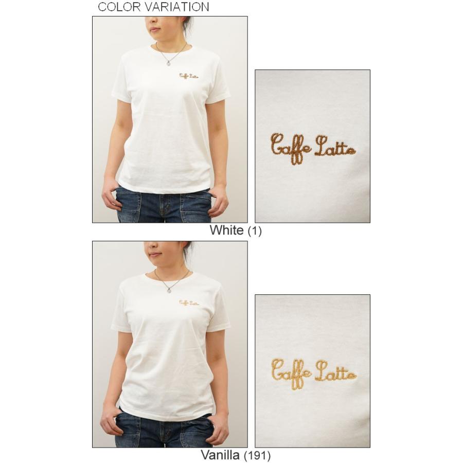 レディース Caffe Latte オリジナル 刺繍 半袖 Tシャツ カフェラテ クルーネック 厚手 無地 カットソー 透けない シンプル 白 黒 ベージュ LST-CAFFE | ジーンズ | 03
