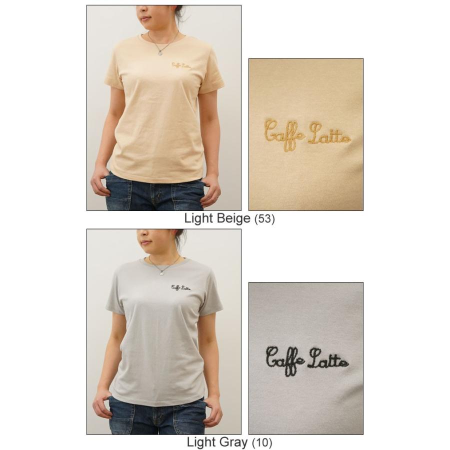 レディース Caffe Latte オリジナル 刺繍 半袖 Tシャツ カフェラテ クルーネック 厚手 無地 カットソー 透けない シンプル 白 黒 ベージュ LST-CAFFE | ジーンズ | 04