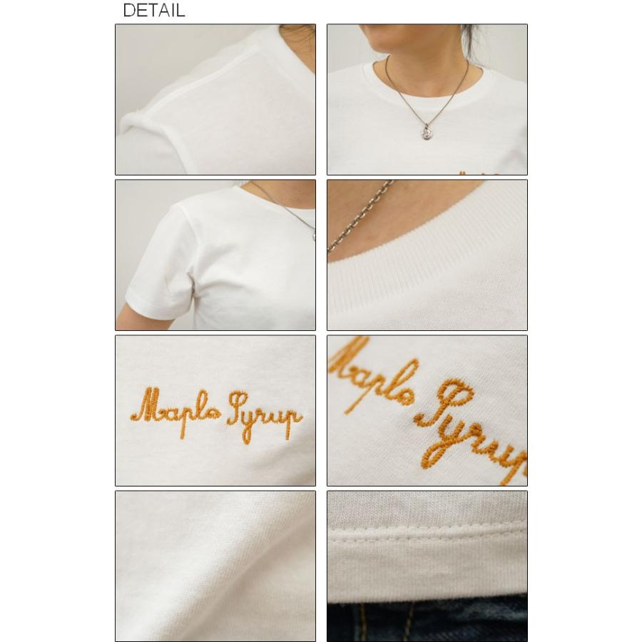 レディース Maple Syrup オリジナル 刺繍 半袖 Tシャツ メイプル シロップ クルーネック 厚手 無地 カットソー 透けない シンプル 白 黒 ベージュ LST-MAPLE | ジーンズ | 02