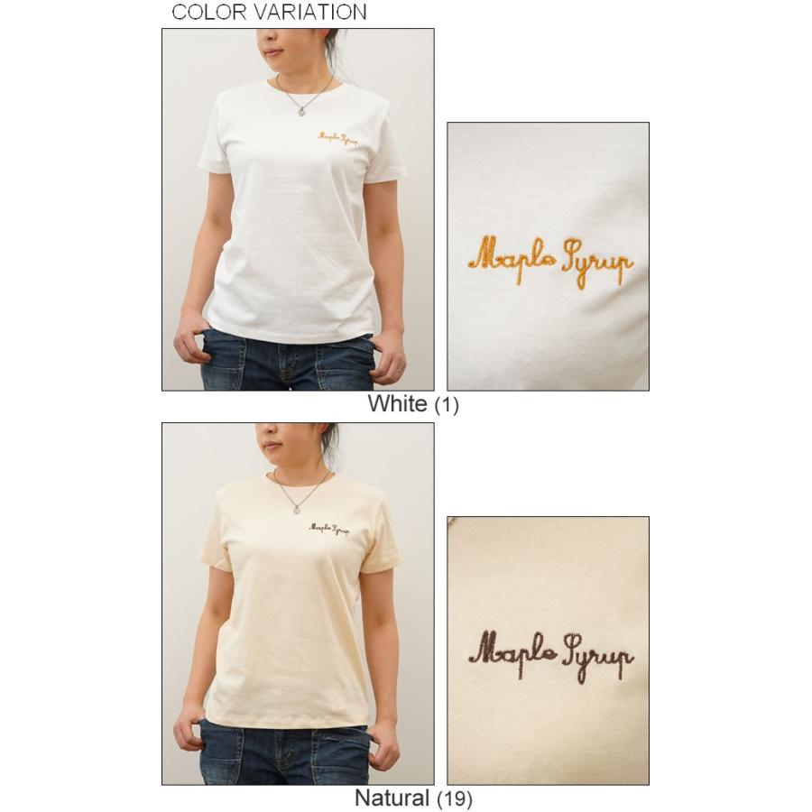 レディース Maple Syrup オリジナル 刺繍 半袖 Tシャツ メイプル シロップ クルーネック 厚手 無地 カットソー 透けない シンプル 白 黒 ベージュ LST-MAPLE | ジーンズ | 03