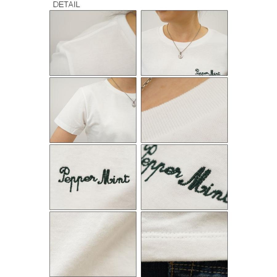 レディース Pepper Mint オリジナル 刺繍 半袖 Tシャツ ペパーミント クルーネック 厚手 無地 カットソー 透けない シンプル ハーブ 白 黒 LST-MINT | ジーンズ | 02