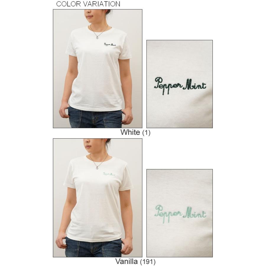 レディース Pepper Mint オリジナル 刺繍 半袖 Tシャツ ペパーミント クルーネック 厚手 無地 カットソー 透けない シンプル ハーブ 白 黒 LST-MINT | ジーンズ | 03