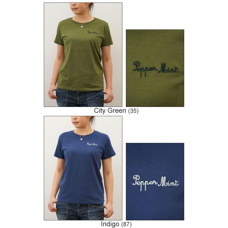 レディース Pepper Mint オリジナル 刺繍 半袖 Tシャツ ペパーミント クルーネック 厚手 無地 カットソー 透けない シンプル ハーブ 白 黒 LST-MINT | ジーンズ | 04