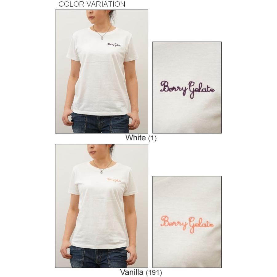 レディース Berry Gelate オリジナル 刺繍 半袖 Tシャツ ベリー ジェラート クルーネック 厚手 無地 カットソー 透けない シンプル 白 黒 LST-BERRY | ジーンズ | 03