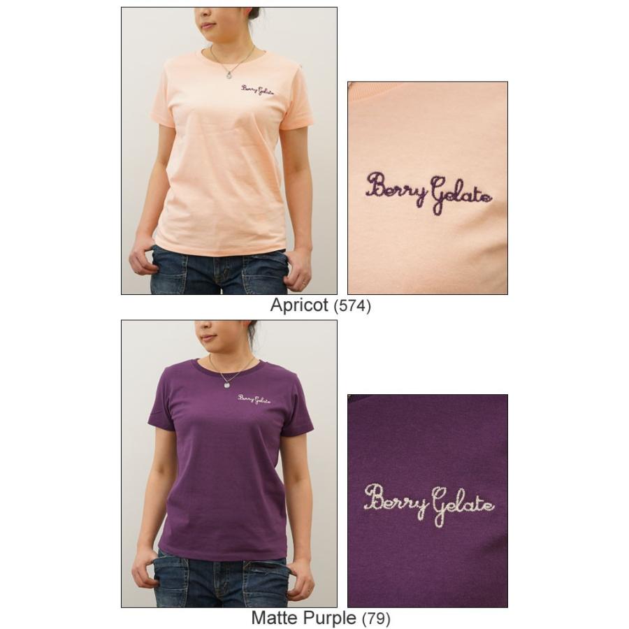 レディース Berry Gelate オリジナル 刺繍 半袖 Tシャツ ベリー ジェラート クルーネック 厚手 無地 カットソー 透けない シンプル 白 黒 LST-BERRY | ジーンズ | 04