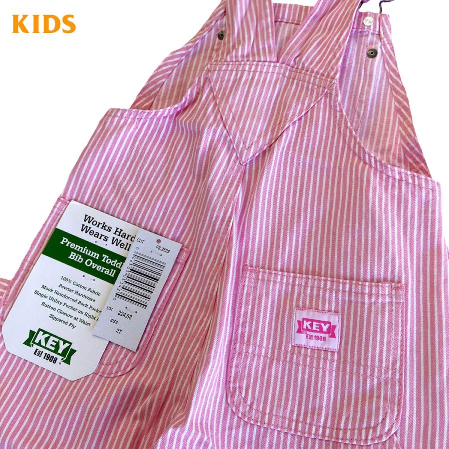 KEY KEY KIDS&TODDLER BIB OVERALL PinkWhiteStripe SIZE 2T〜7 キー