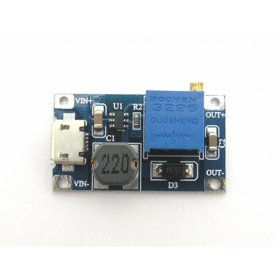 昇圧型DC-DC電源モジュールMT3608（2A, 入力2-24V, 出力5-28V, MicroUSB）｜robotena