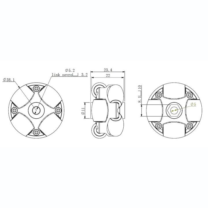 オムニ・ブラボーワン共通開閉ハンドル 寄木造り完成品限定_no.37 100mmダブルプラスチックオムニホイール(センターベアリング
