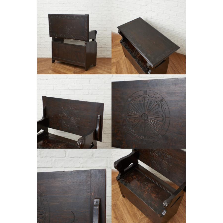 IZ61742N★モンクスベンチ 英国 アンティーク オーク 木製 テーブル ベンチ コファー サイドボード 収納 教会 木彫刻 長椅子 クラシック｜rocca-clann｜07
