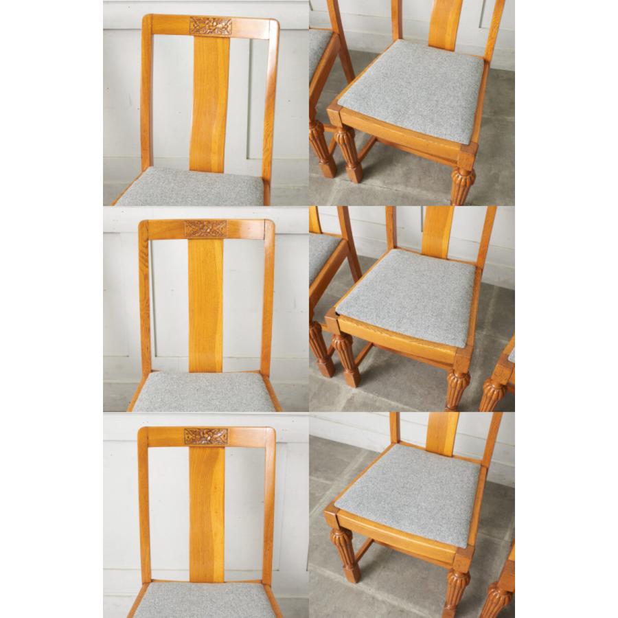 IZ77535N☆4脚セット 張替済 英国 アンティーク ダイニングチェア 木