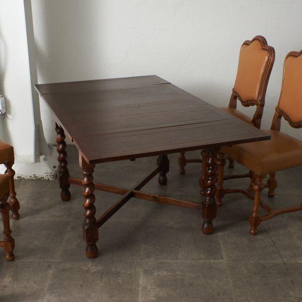 ドローリーフテーブル】英国 伸長式 ツイストレッグ アンティーク