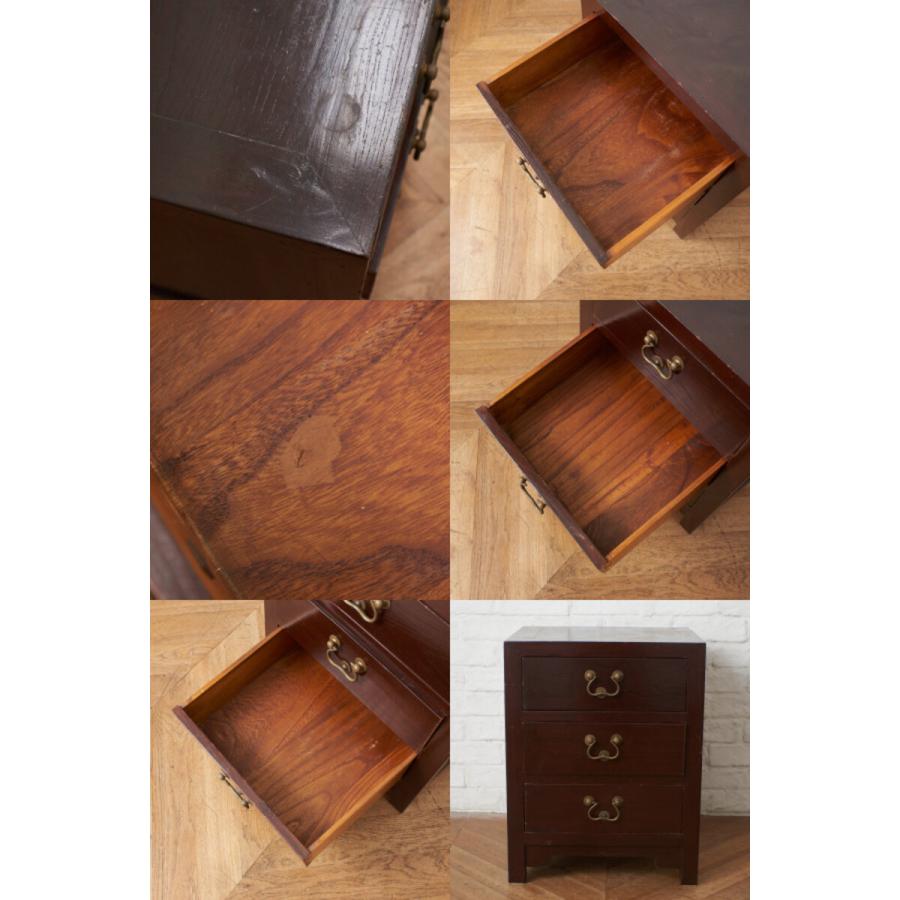 木製 3段引き出し 箪笥 IZ79765N☆中国家具 楡材 チェスト 3段 引出し 収納家具 小引き出し
