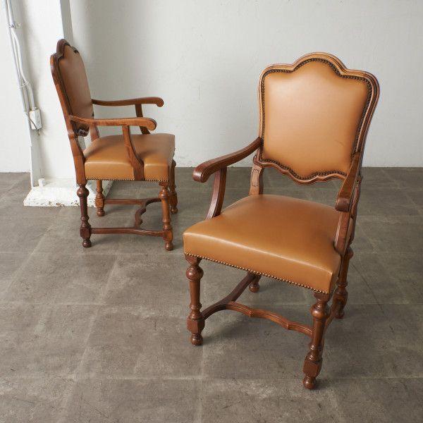 IZ80212N☆座面張替済 2脚セット 西洋 クラシック アームチェア