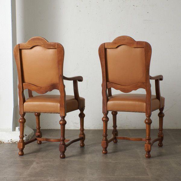 IZ80212N☆座面張替済 2脚セット 西洋 クラシック アームチェア