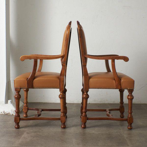 IZ80212N☆座面張替済 2脚セット 西洋 クラシック アームチェア