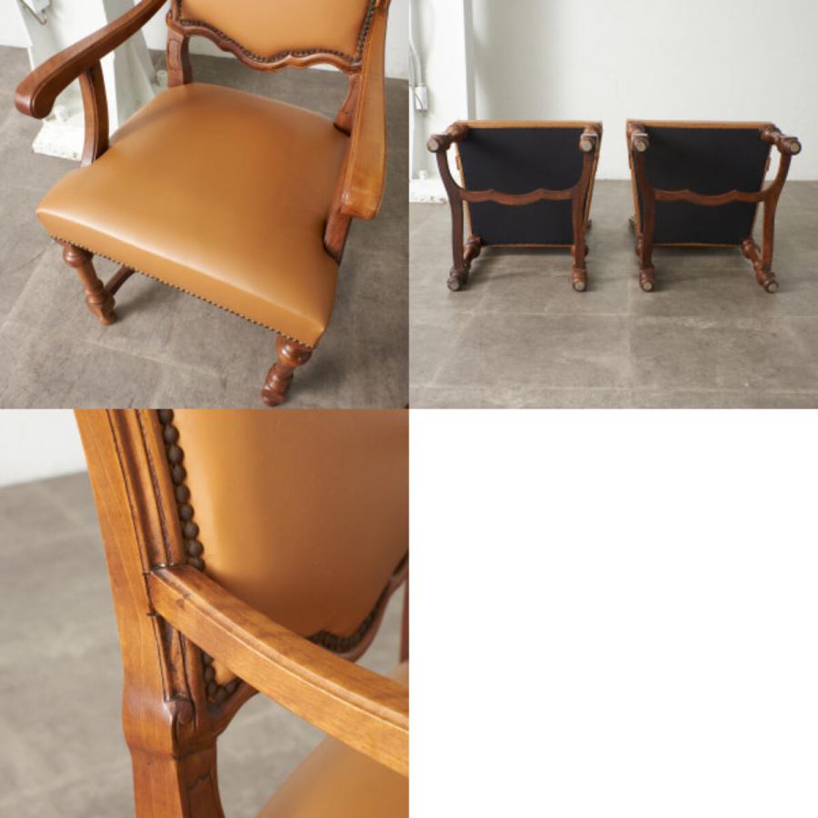 IZ80212N☆座面張替済 2脚セット 西洋 クラシック アームチェア