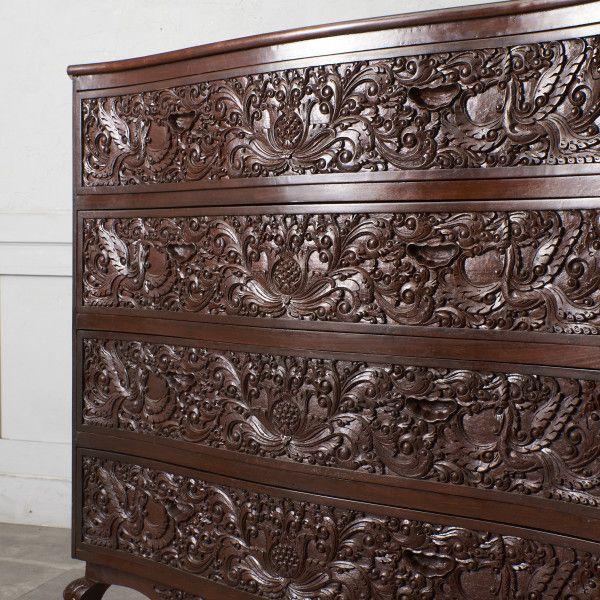 彫刻家具 木彫りチェスト 無垢材のアンティークなチェスト 彫刻入り ビンテージ クラシック 豪華