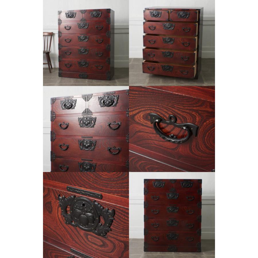 岩谷堂箪笥 チェスト 欅材 4段6杯 整理ダンス 伝統工芸品 漆塗 南部