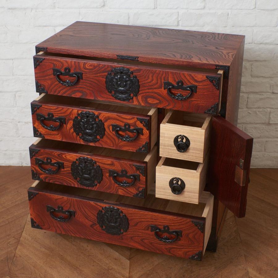 美品　岩屋堂　帳場箪笥 整理箪笥 時代箪笥 抽き出し7杯 岩谷堂箪笥 小箪笥 拭き漆塗り 欅 タンス 整理箪笥 チェスト 鉄金具 小