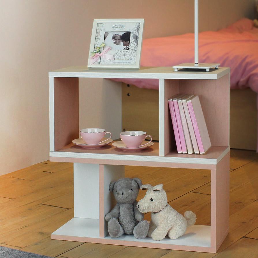 壁面飾り棚 白-薄いピンク-ピンク3個セット コの字ラック ピンク×ホワイトカラー K 木目 全11色 幅59 奥行