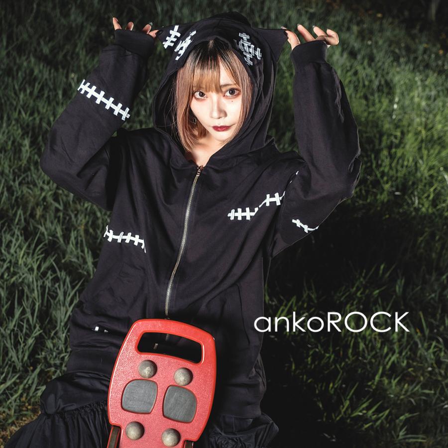 Ankorock アンコロック パーカー メンズ ジップパーカー レディース ユニセックス 無地 ジップアップパーカー スウェット ビッグシルエット ネコ耳 猫耳 早い者勝ち