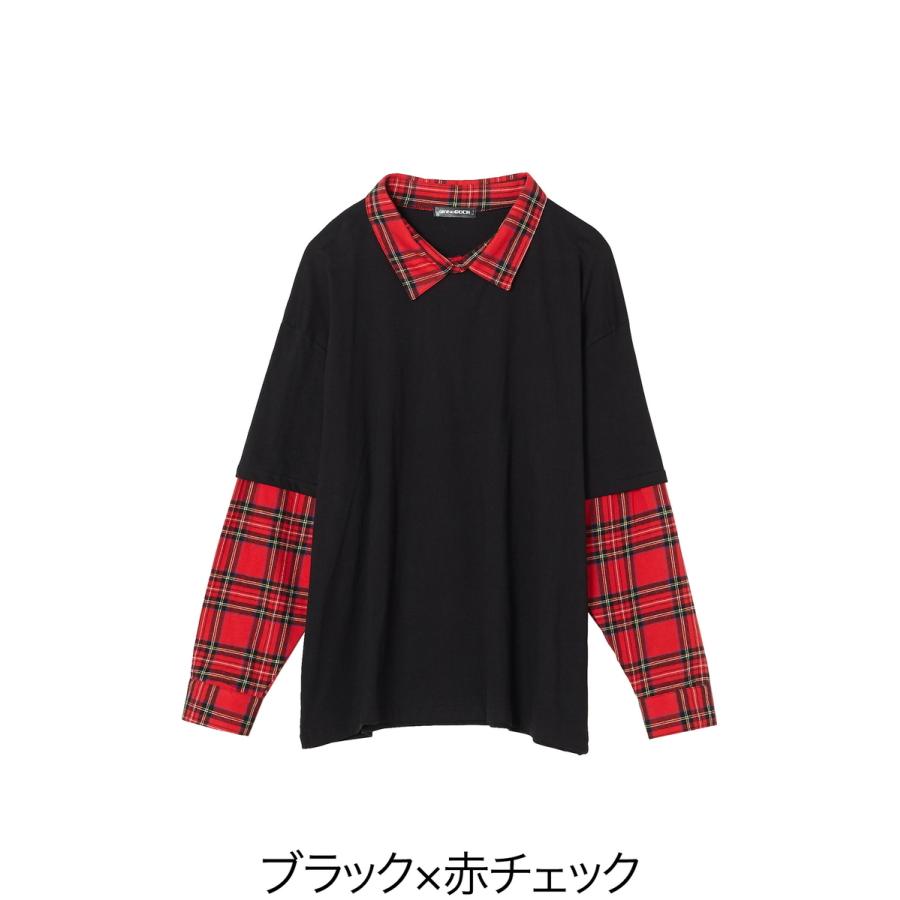 ankoROCK Tシャツ 襟 黒 赤チェック ankoROCK アンコロック トップス ロングスリーブ カットソー/Tシャツ