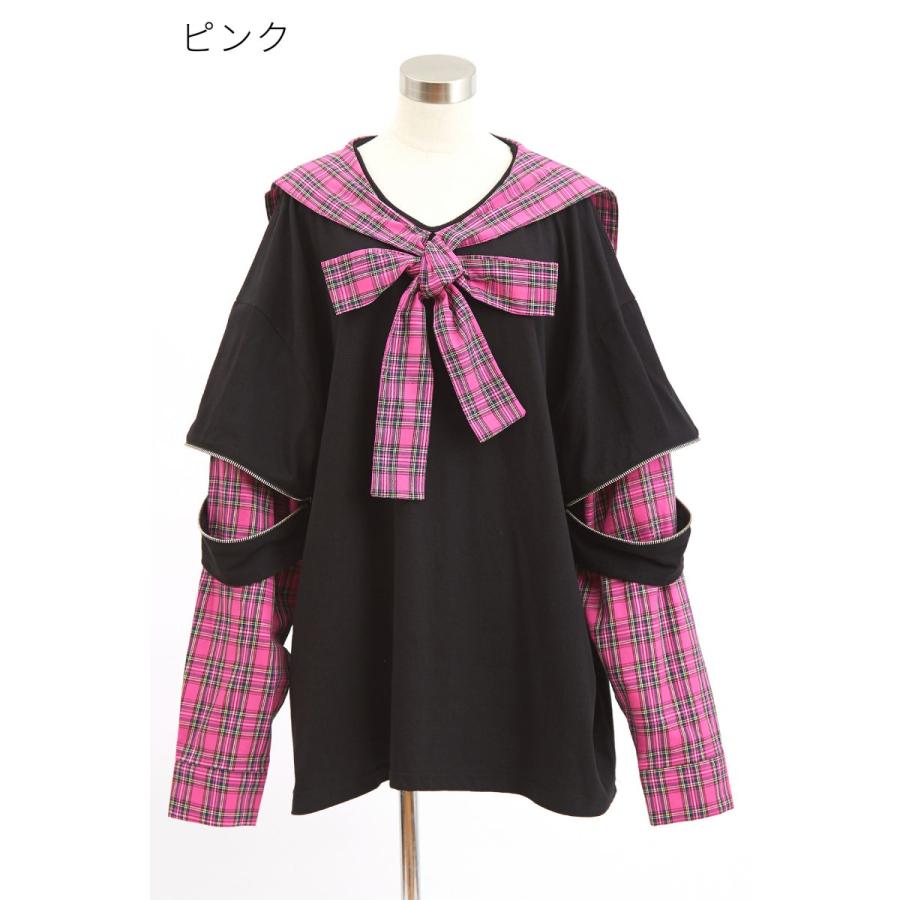 ankoROCK オープンジップフェイクレイヤーチェックシャツ ankoROCK オープンジップフェイクレイヤーチェックシャツ