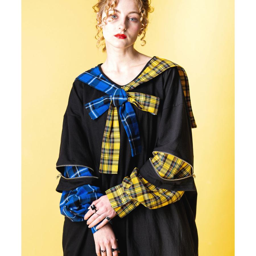 ♥HEYHEY セーラーカラーブルゾン チェック柄 オーバーサイズ♥ ノエミー NOEMIE バックスピンドルチェックセーラーブルゾン （黒