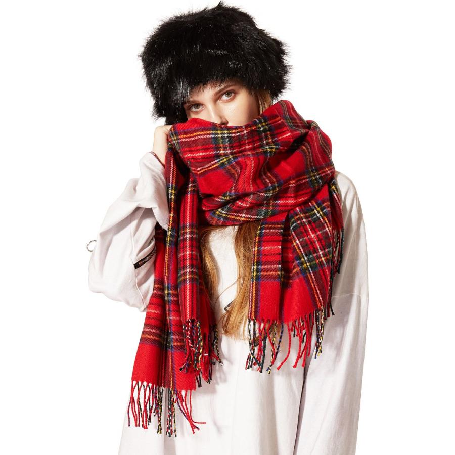 an meets zakka バリエーションタータンチェック大判ファー混マフラー