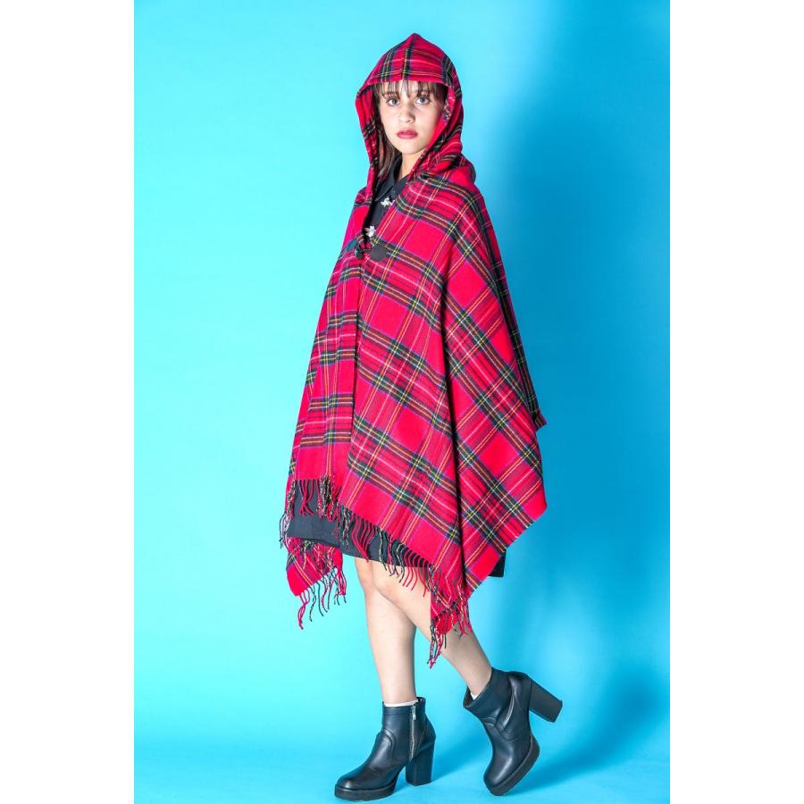 an meets zakka タータンチェック柄トグルフードポンチョ an meets zakka タータンチェック柄トグルフードポンチョ