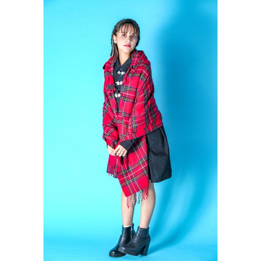 an meets zakka タータンチェック柄トグルフードポンチョ an meets zakka タータンチェック柄トグルフードポンチョ