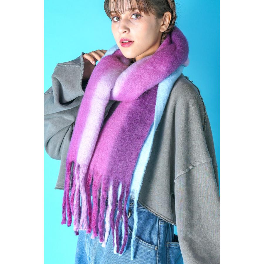 Supreme フリンジ付きマフラー 紫 赤 an meets zakka グラデーションモヘアタッチ大判フリンジマフラー