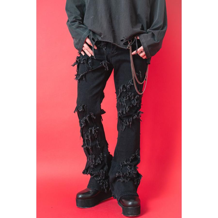 ankoROCK クラッシュ＆ダメージデニムスリムフレアパンツ : ankoROCK