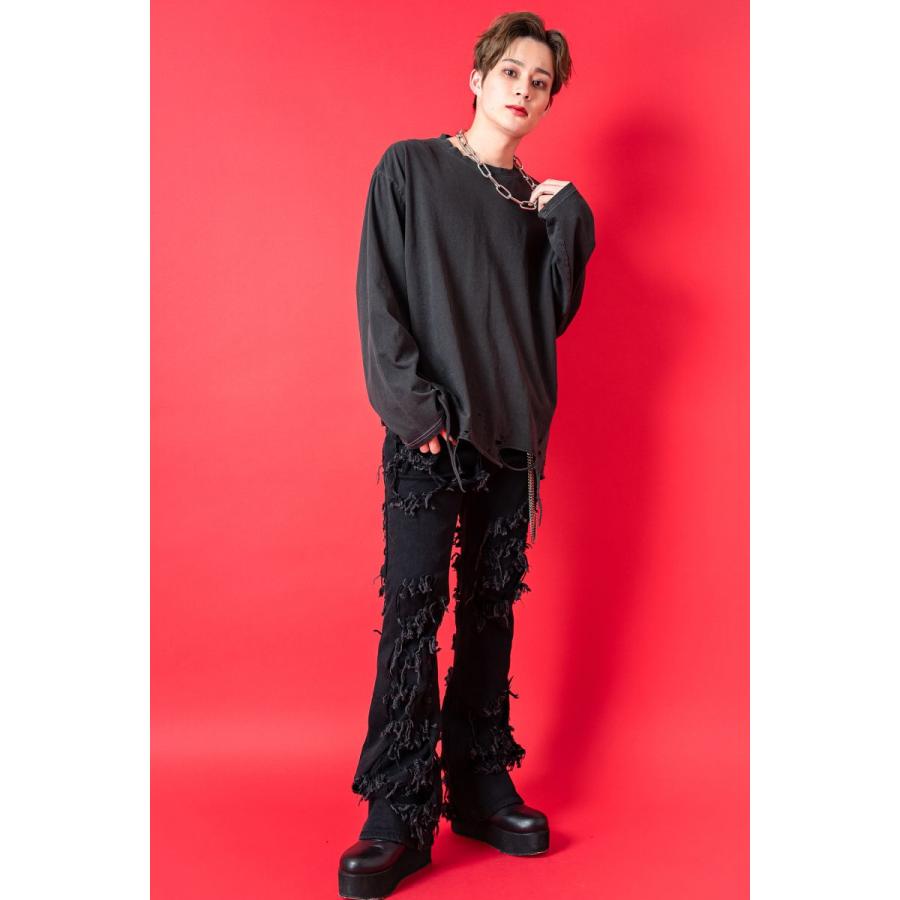 ankoROCK クラッシュ＆ダメージデニムスリムフレアパンツ : ankoROCK