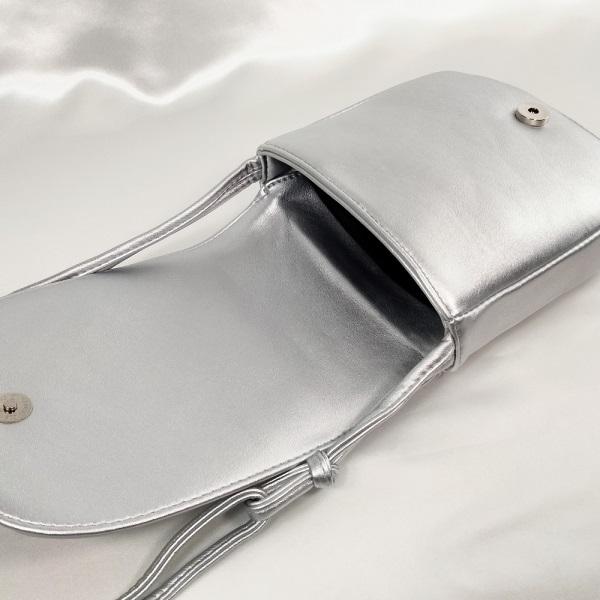 ポシェット ミニ ショルダーバッグ PUレザー シルバー ブラック