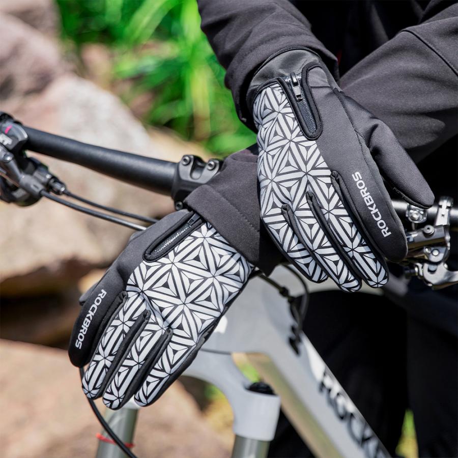 ROCKBROS グローブ 秋冬 自転車 バイク 反射 フリース素材 防風 防寒