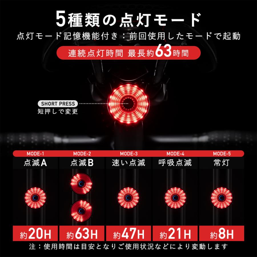 ROCKBROS 自転車 テールライト 超軽量 22g 自動 点灯 消灯 オート