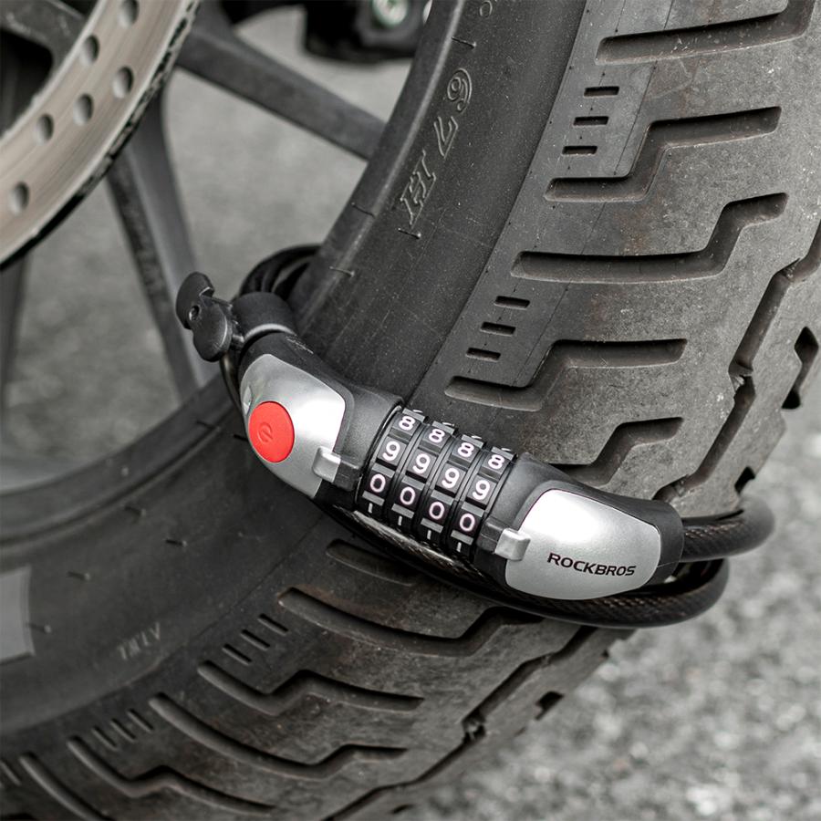 ROCKBROS 自転車 バイク 鍵 ワイヤーロック ダイヤル式 4桁 LED