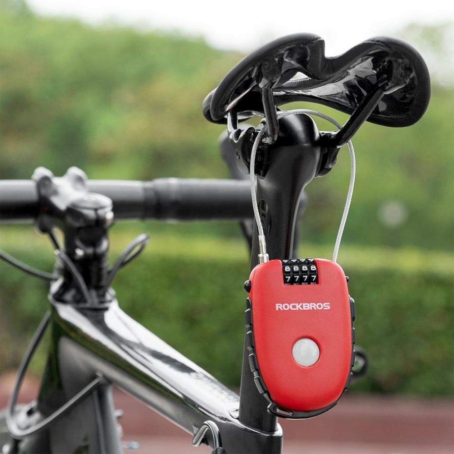 ROCKBROS 自転車 鍵 ワイヤー ケーブル ロック ダイヤル式 4桁 伸びる
