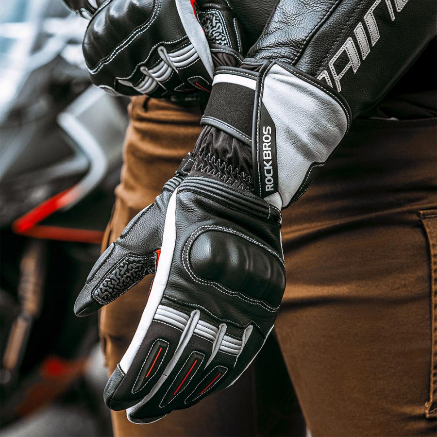 ROCKBROS バイクグローブ レーシング 秋冬用 山羊革 裏起毛 リアル