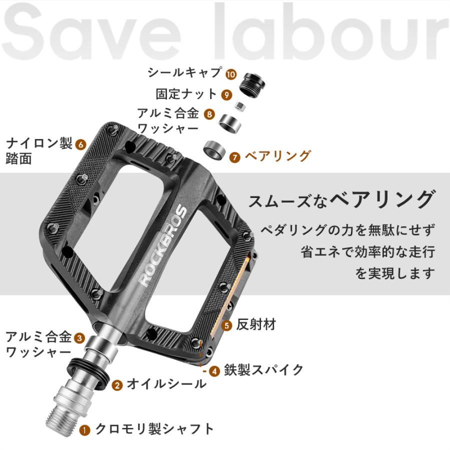 ROCKBROS 自転車 ペダル フラット フラットペダル 交換 幅広 反射